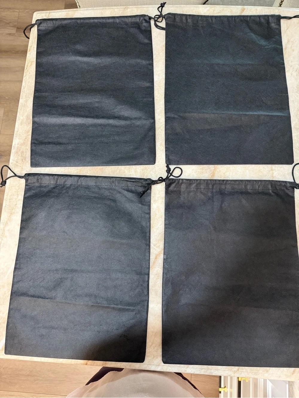 Set of 4 Black Drawstring Shoe Bags with Clear Window